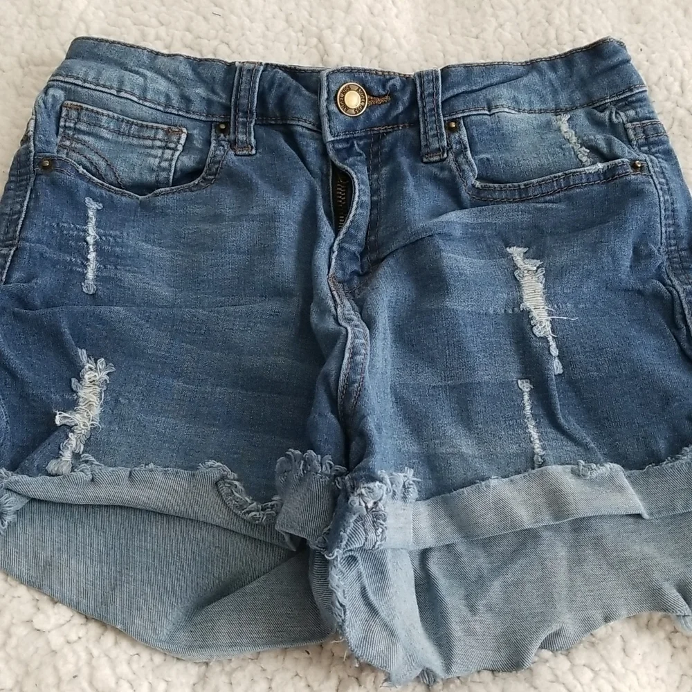 Angel Kiss Women's Mid Rise Distressed Denim Shorts
